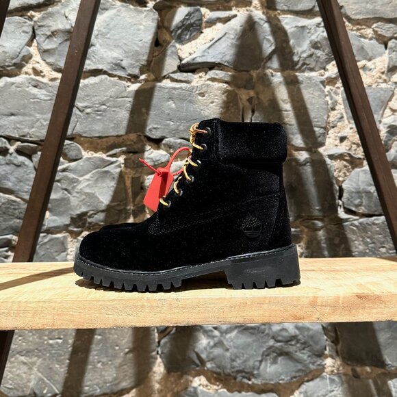 Off-White X Timberland Black Velvet Combat Boots - Picture 7 of 13